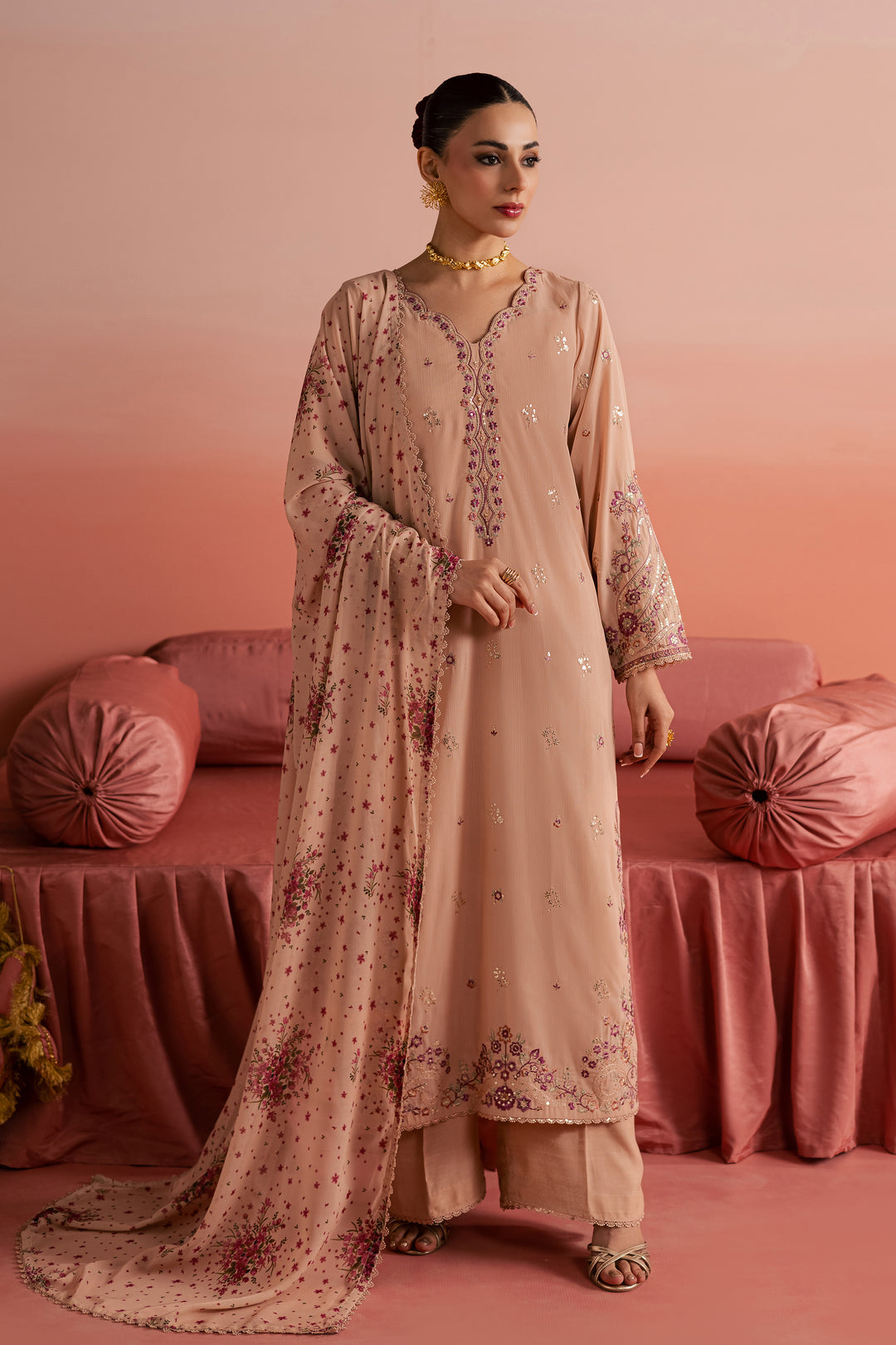 Peach Reem 3Pc - Festive Luxe Pret