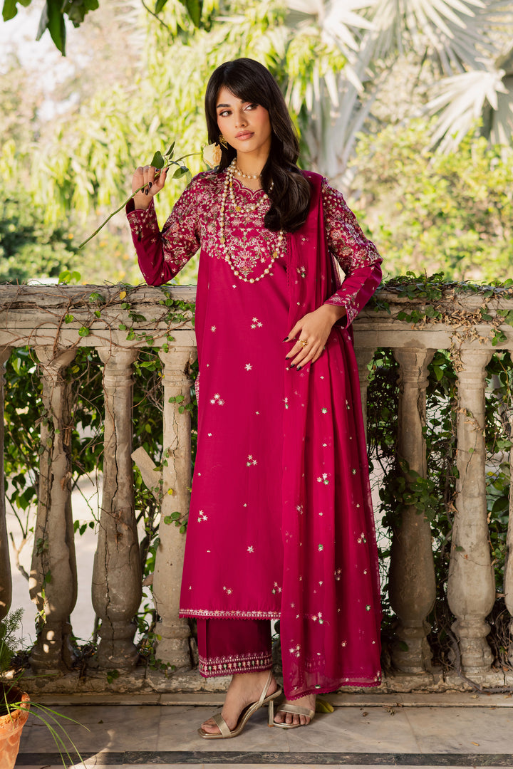Pink Gulaab 3Pc - Embroidered Khaddar Dress