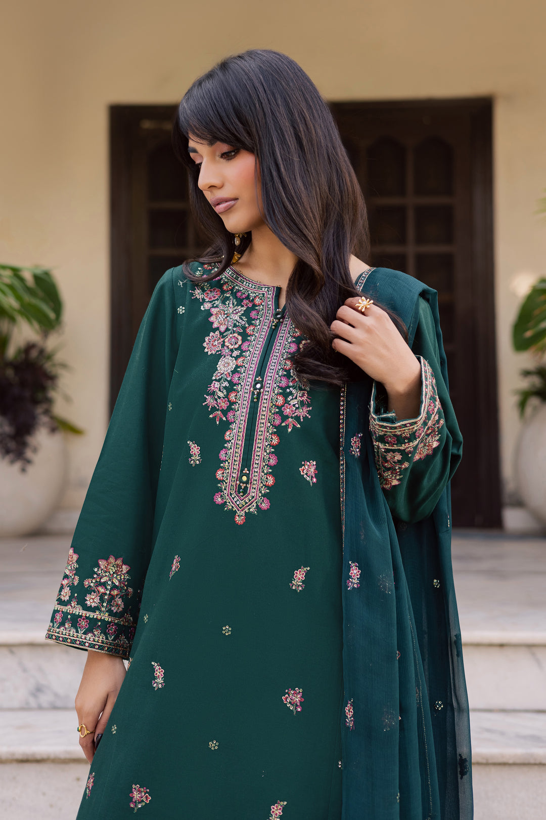 Prism 3Pc - Embroidered Khaddar Dress