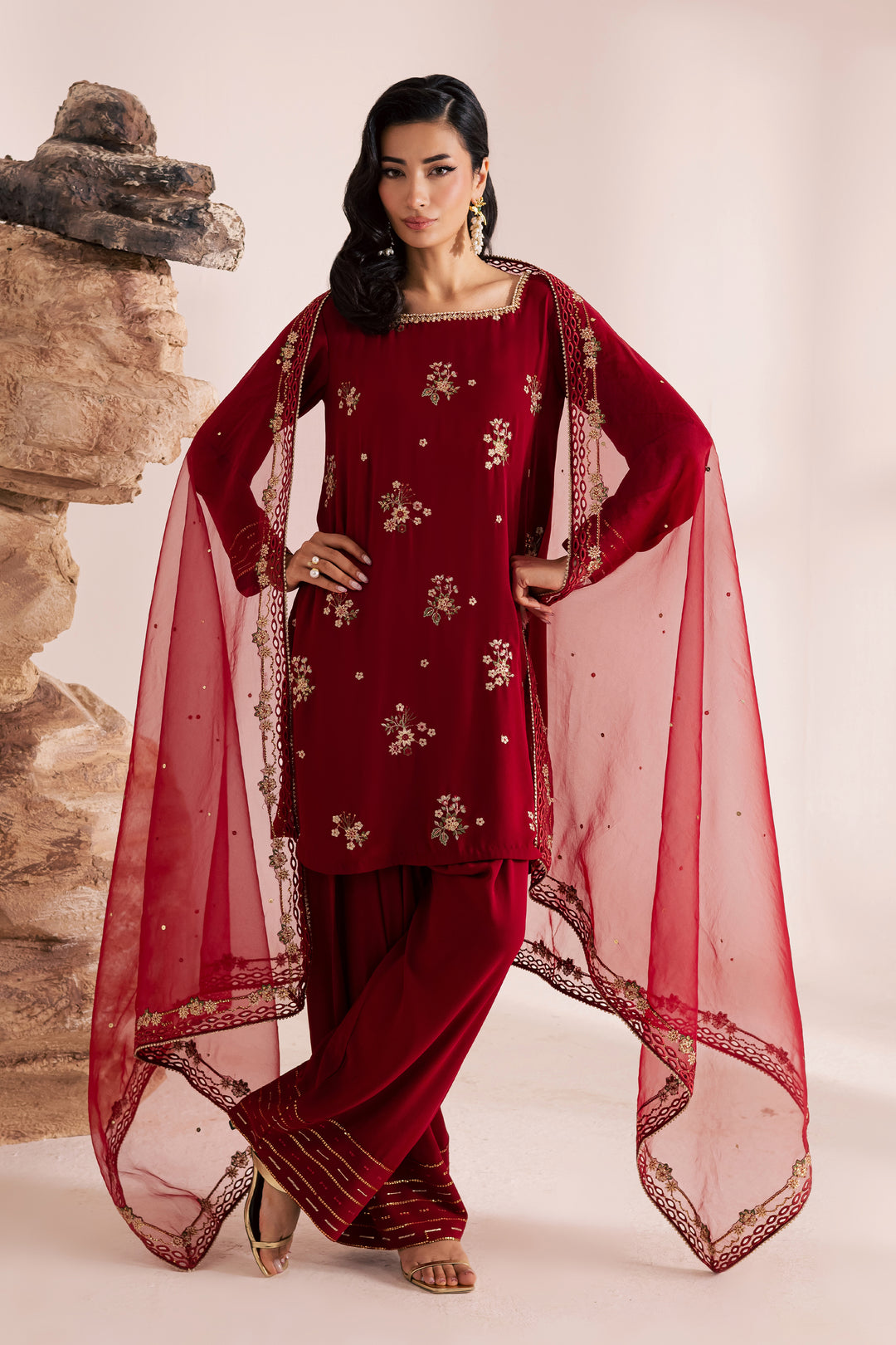 Red Aria 3Pc - Festive Luxe Pret