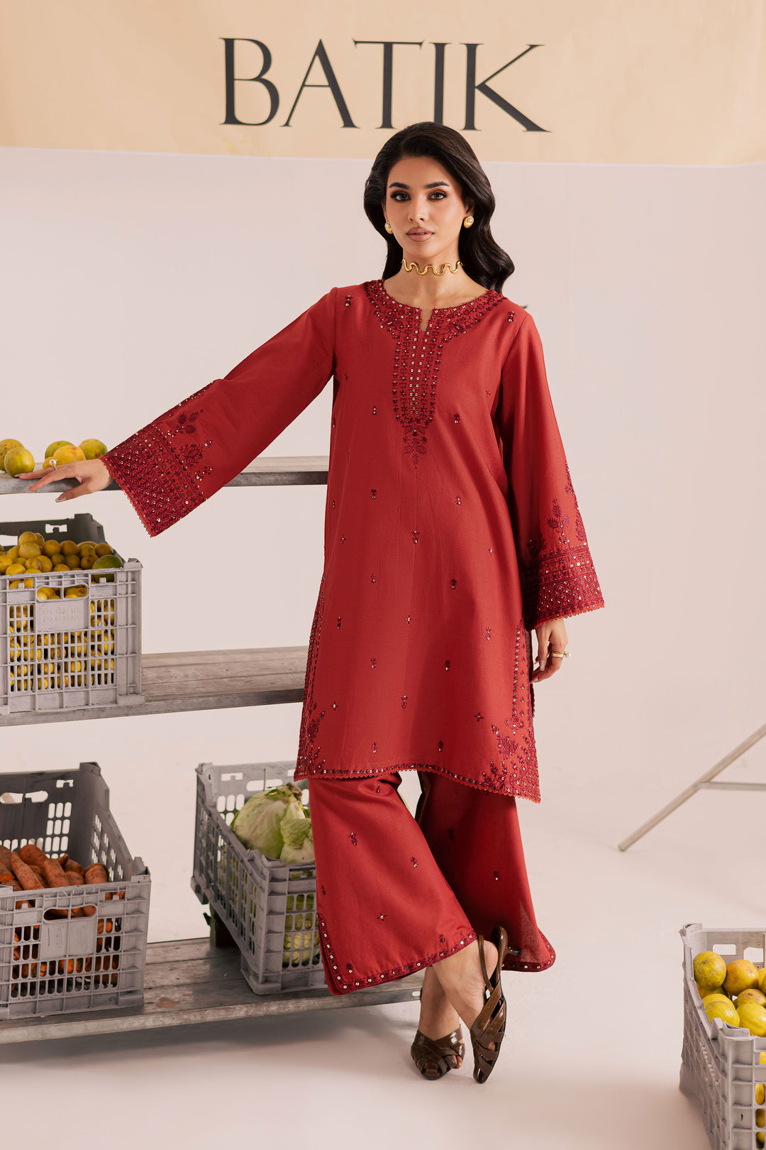 Rust Dazy 2Pc - Embroidered Khaddar Dress BATIK WINTER PRET 2025  BATIK   XS / Rust / Khaddar-S / Rust / Khaddar-M / Rust / Khaddar-L / Rust / Khaddar-XL / Rust / Khaddar