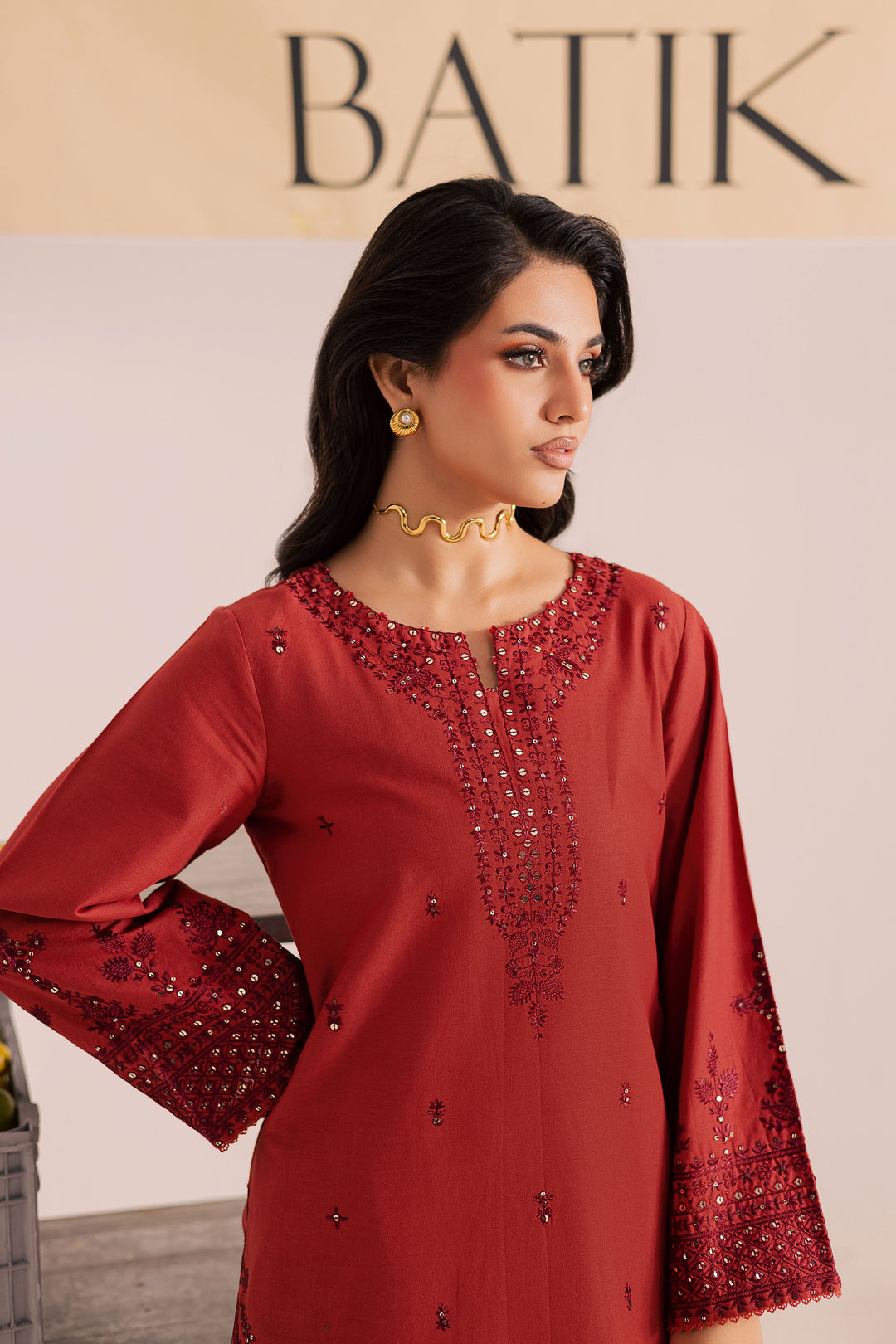 Rust Dazy 2Pc - Embroidered Khaddar Dress BATIK - AE Rust Dazy 2Pc - Embroidered Khaddar Dress BATIK - AE
