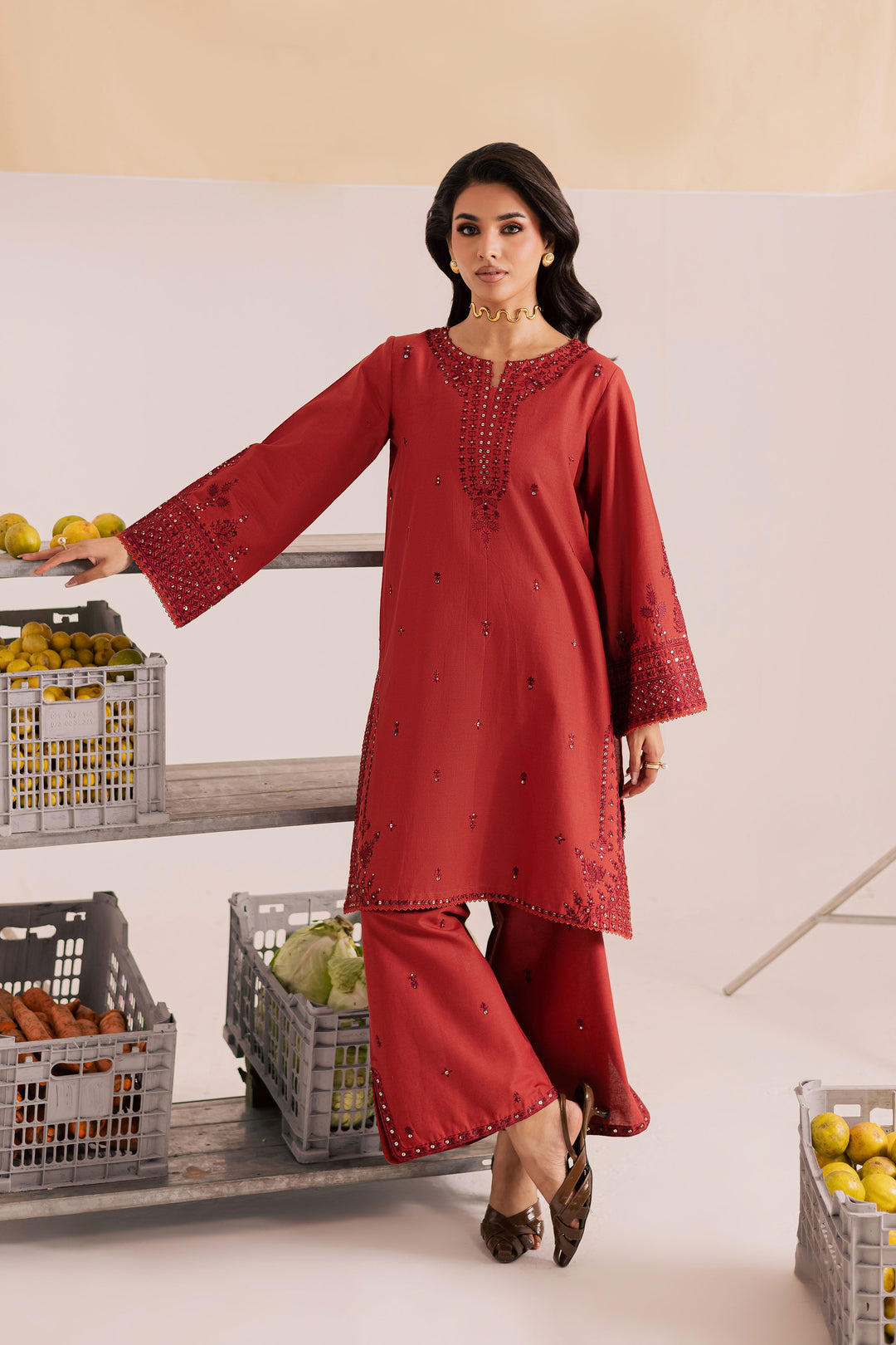 Rust Dazy 2Pc - Embroidered Khaddar Dress BATIK - AE Rust Dazy 2Pc - Embroidered Khaddar Dress BATIK - AE
