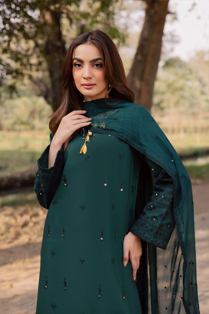 Sabz Meeraki 3Pc - Embroidered Khaddar Dress
