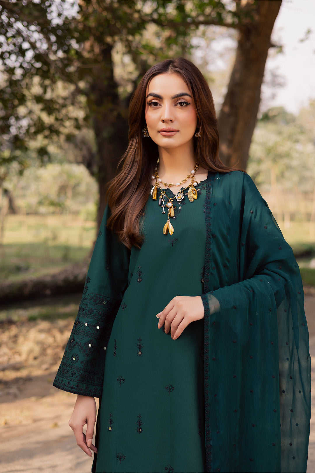 Sabz Meeraki 3Pc - Embroidered Khaddar Dress
