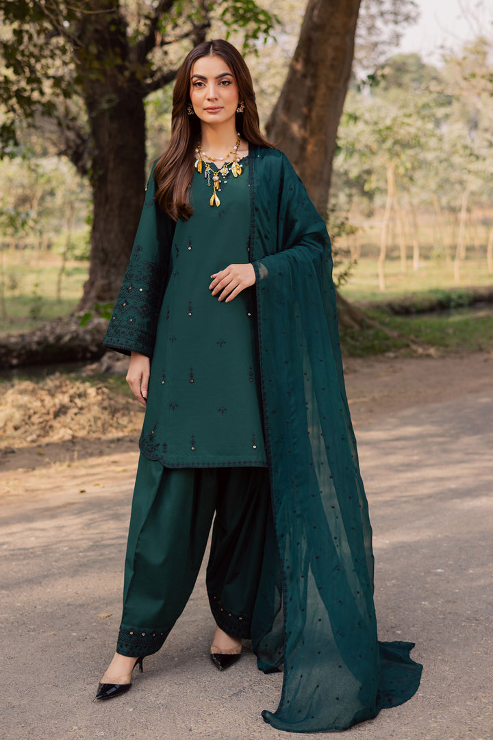 Sabz Meeraki 3Pc - Embroidered Khaddar Dress