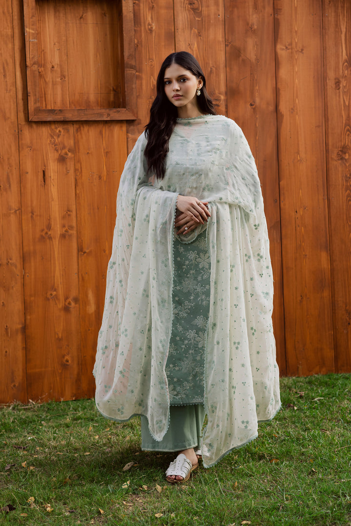 Sea Snow 3Pc - Embroidered Karandi Dress