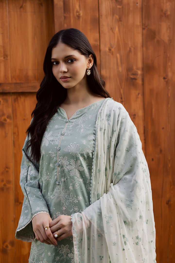 Sea Snow 3Pc - Embroidered Karandi Dress