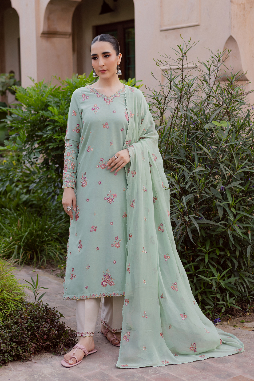 Sea Zunaisha 3Pc - Embroidered Khaddar Dress BATIK WINTER PRET 2025  BATIK   XS / Sea Green / Khaddar-S / Sea Green / Khaddar-M / Sea Green / Khaddar-L / Sea Green / Khaddar-XL / Sea Green / Khaddar