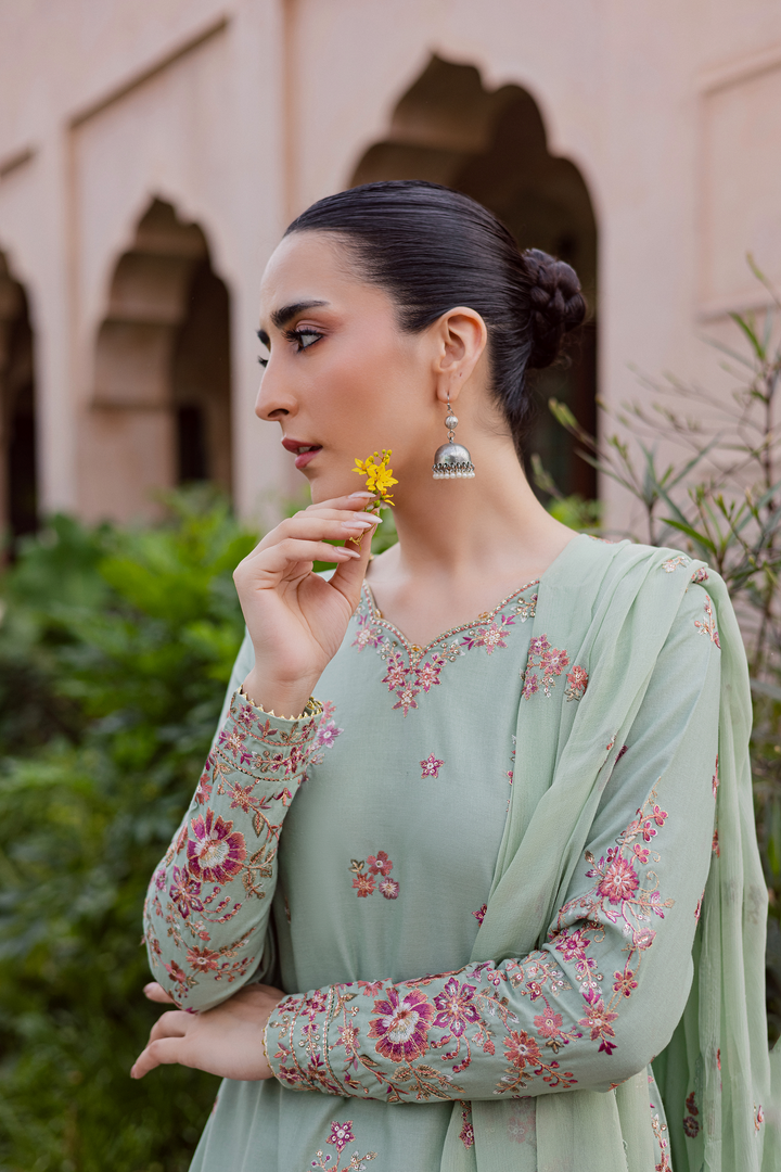 Sea Zunaisha 3Pc - Embroidered Khaddar Dress BATIK WINTER PRET 2025  BATIK   XS / Sea Green / Khaddar-S / Sea Green / Khaddar-M / Sea Green / Khaddar-L / Sea Green / Khaddar-XL / Sea Green / Khaddar