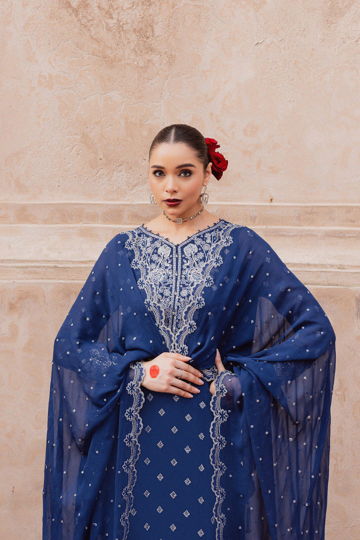 Sereene Sapphire 3Pc - Festive Luxe Pret BATIKLuxePRET  BATIK   XS / Royal Blue / Chiffon & Raw Silk-S / Royal Blue / Chiffon & Raw Silk-M / Royal Blue / Chiffon & Raw Silk-L / Royal Blue / Chiffon & Raw Silk-XL / Royal Blue / Chiffon & Raw Silk