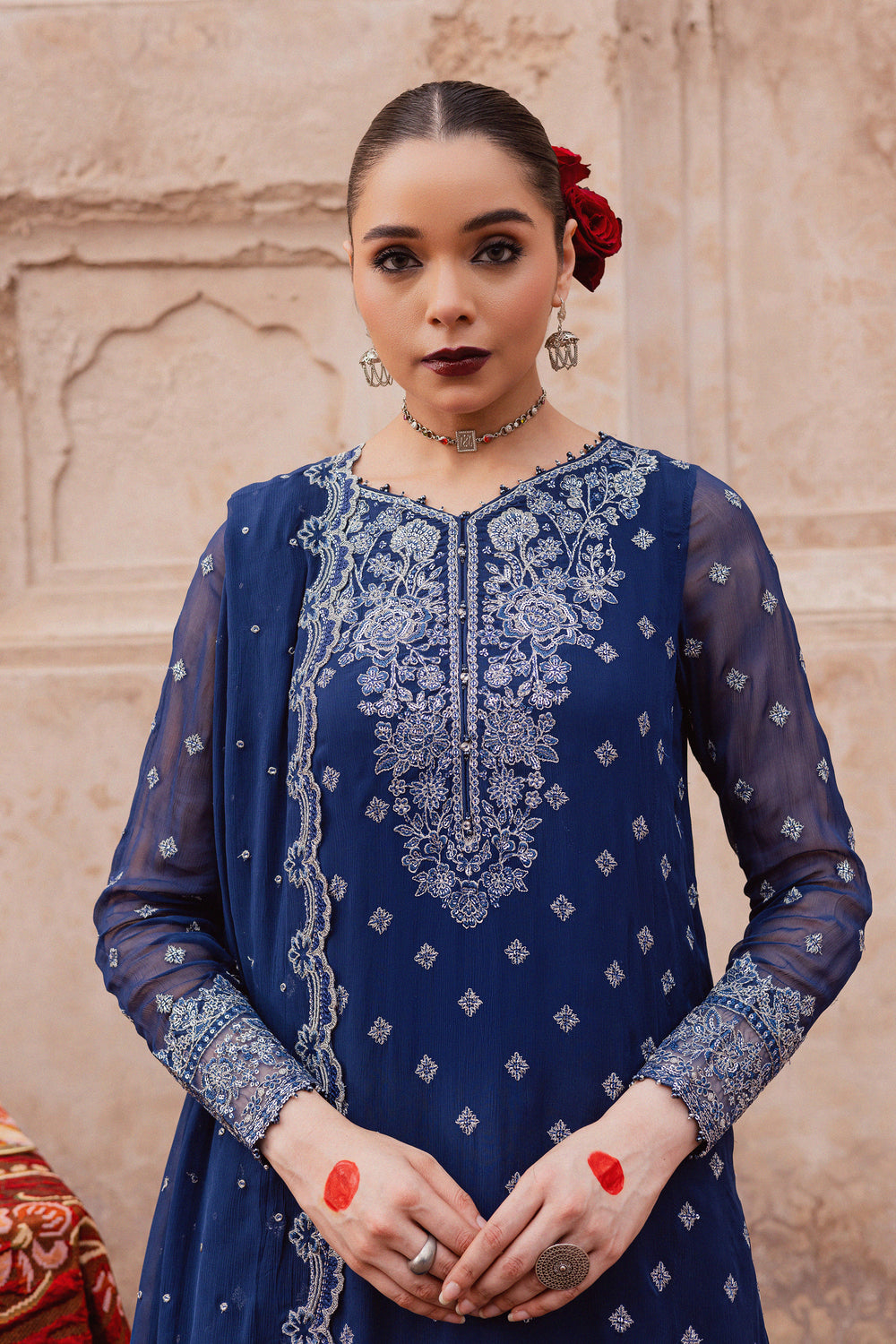 Sereene Sapphire 3Pc - Festive Luxe Pret BATIKLuxePRET  BATIK   XS / Royal Blue / Chiffon & Raw Silk-S / Royal Blue / Chiffon & Raw Silk-M / Royal Blue / Chiffon & Raw Silk-L / Royal Blue / Chiffon & Raw Silk-XL / Royal Blue / Chiffon & Raw Silk