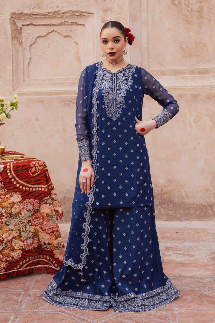Sereene Sapphire 3Pc - Festive Luxe Pret BATIKLuxePRET  BATIK   XS / Royal Blue / Chiffon & Raw Silk-S / Royal Blue / Chiffon & Raw Silk-M / Royal Blue / Chiffon & Raw Silk-L / Royal Blue / Chiffon & Raw Silk-XL / Royal Blue / Chiffon & Raw Silk