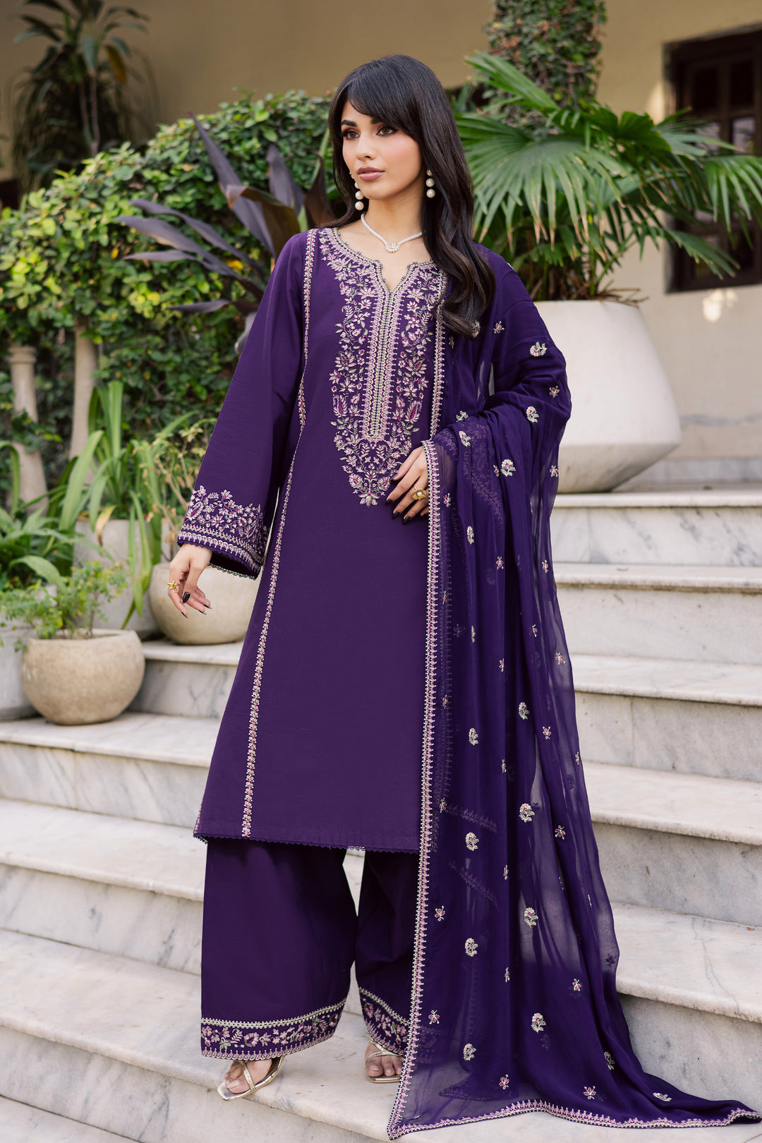 Sigal 3Pc - Embroidered Khaddar Dress