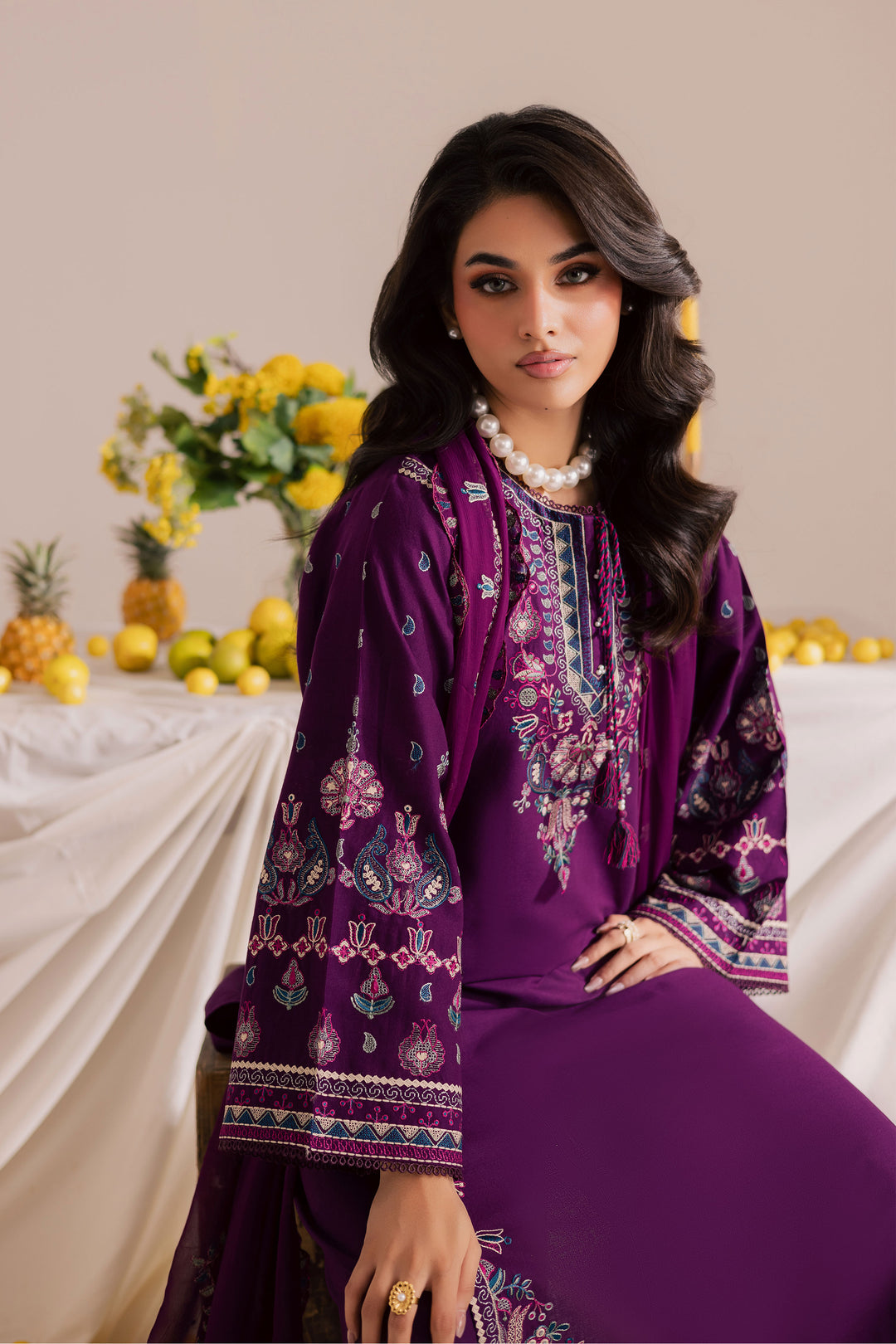 Still Purple 3Pc - Embroidered Khaddar Dress