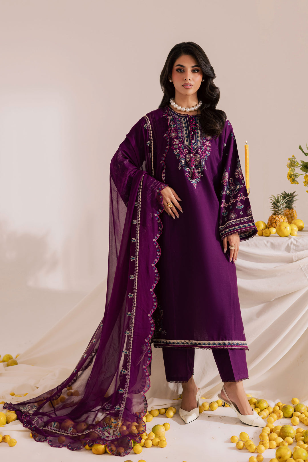 Still Purple 3Pc - Embroidered Khaddar Dress BATIK - AE Still Purple 3Pc - Embroidered Khaddar Dress BATIK - AE