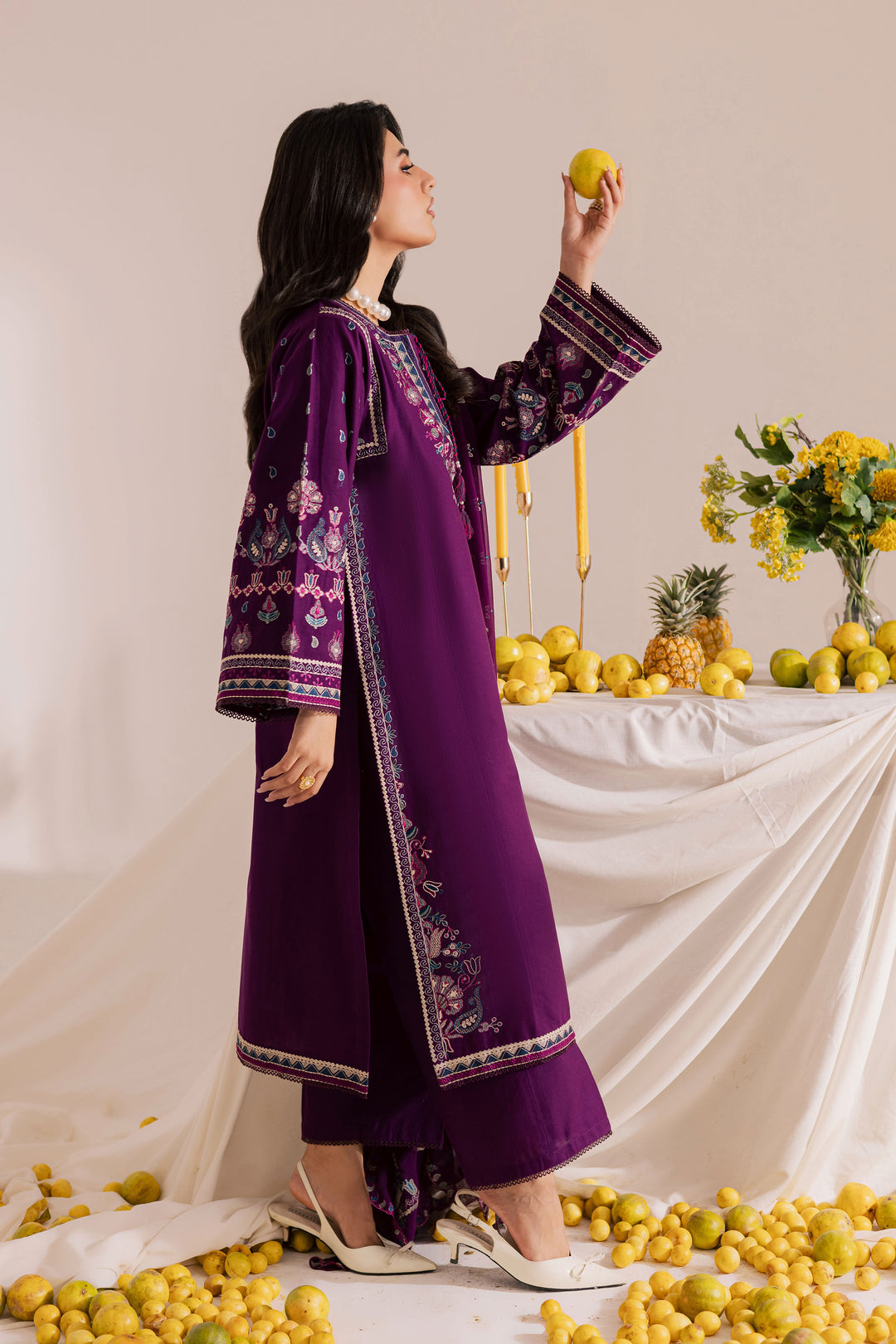 Still Purple 3Pc - Embroidered Khaddar Dress