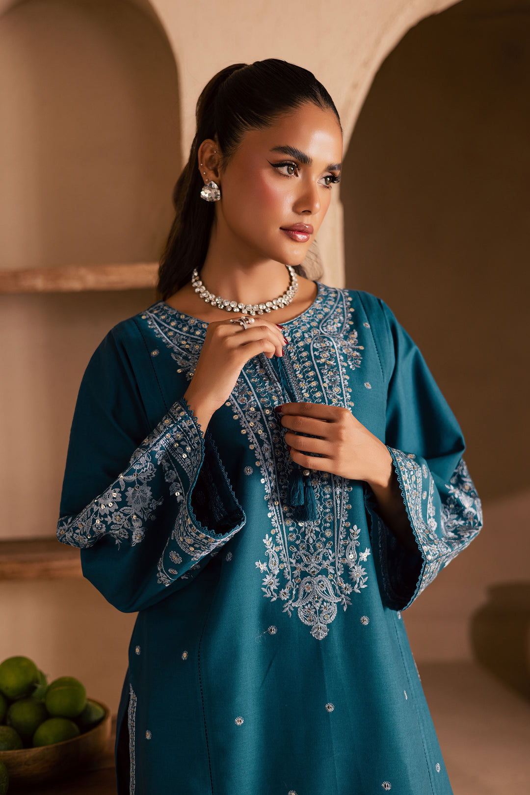 Teal Mahay 2Pc - Embroidered Khaddar Dress