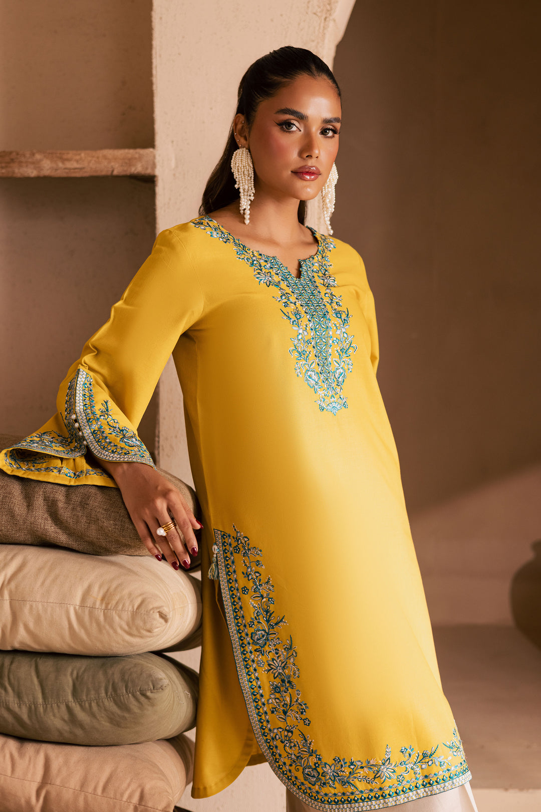 Yellow April 2Pc - Embroidered Khaddar Dress