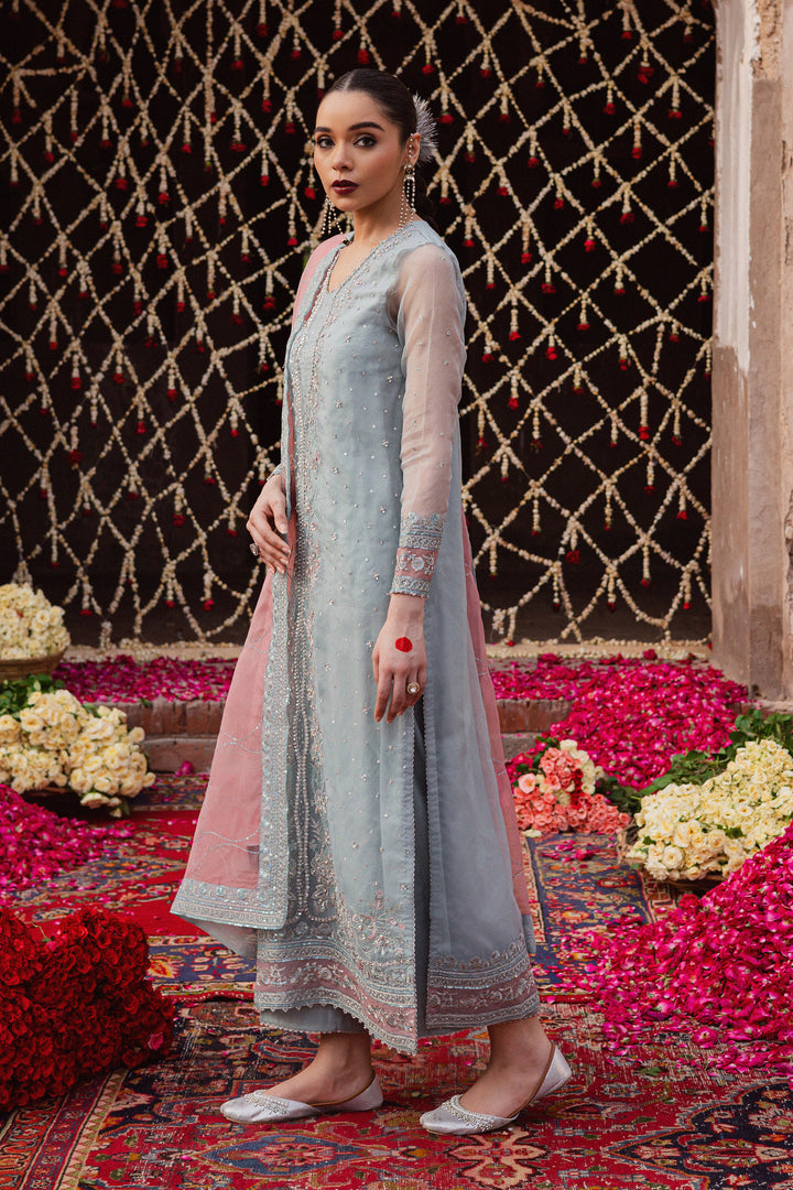 Zewya 3Pc - Festive Luxe Pret BATIKLuxePRET  BATIK   XS / Ash Blue / Organza & Raw Silk-S / Ash Blue / Organza & Raw Silk-M / Ash Blue / Organza & Raw Silk-L / Ash Blue / Organza & Raw Silk-XL / Ash Blue / Organza & Raw Silk