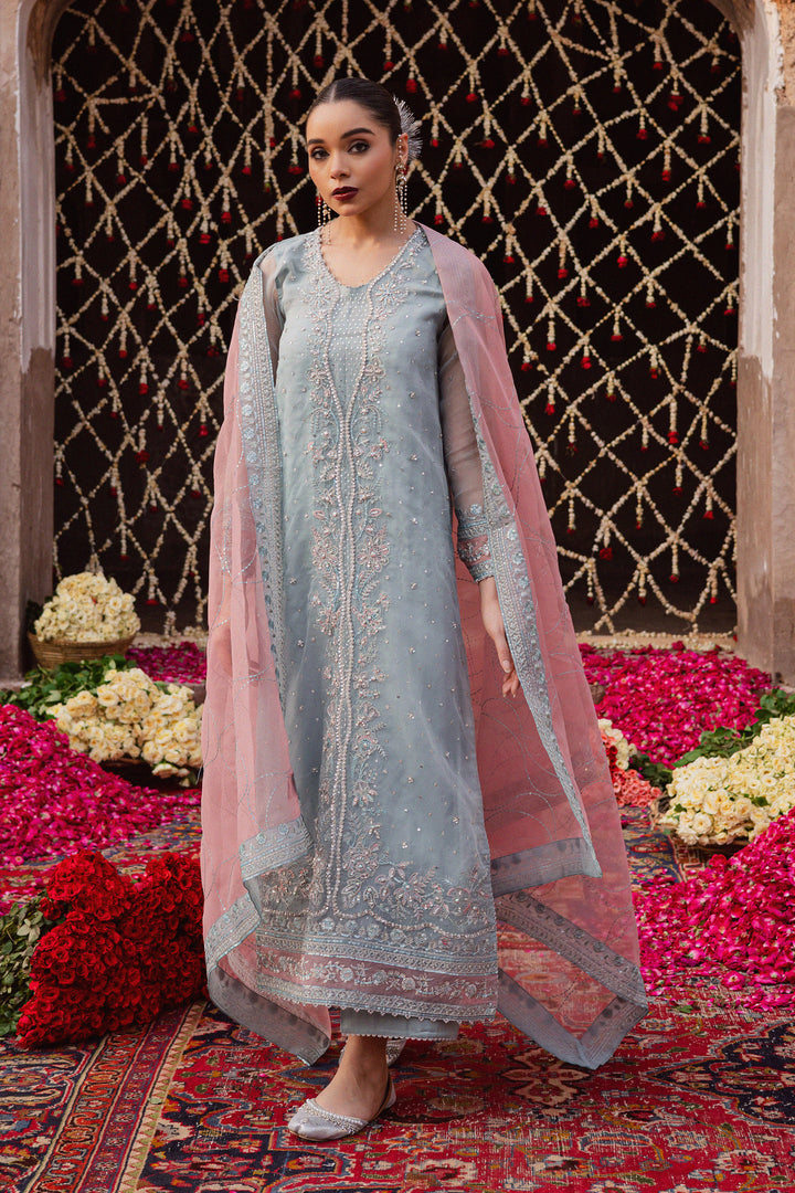 Zewya 3Pc - Festive Luxe Pret BATIKLuxePRET  BATIK   XS / Ash Blue / Organza & Raw Silk-S / Ash Blue / Organza & Raw Silk-M / Ash Blue / Organza & Raw Silk-L / Ash Blue / Organza & Raw Silk-XL / Ash Blue / Organza & Raw Silk