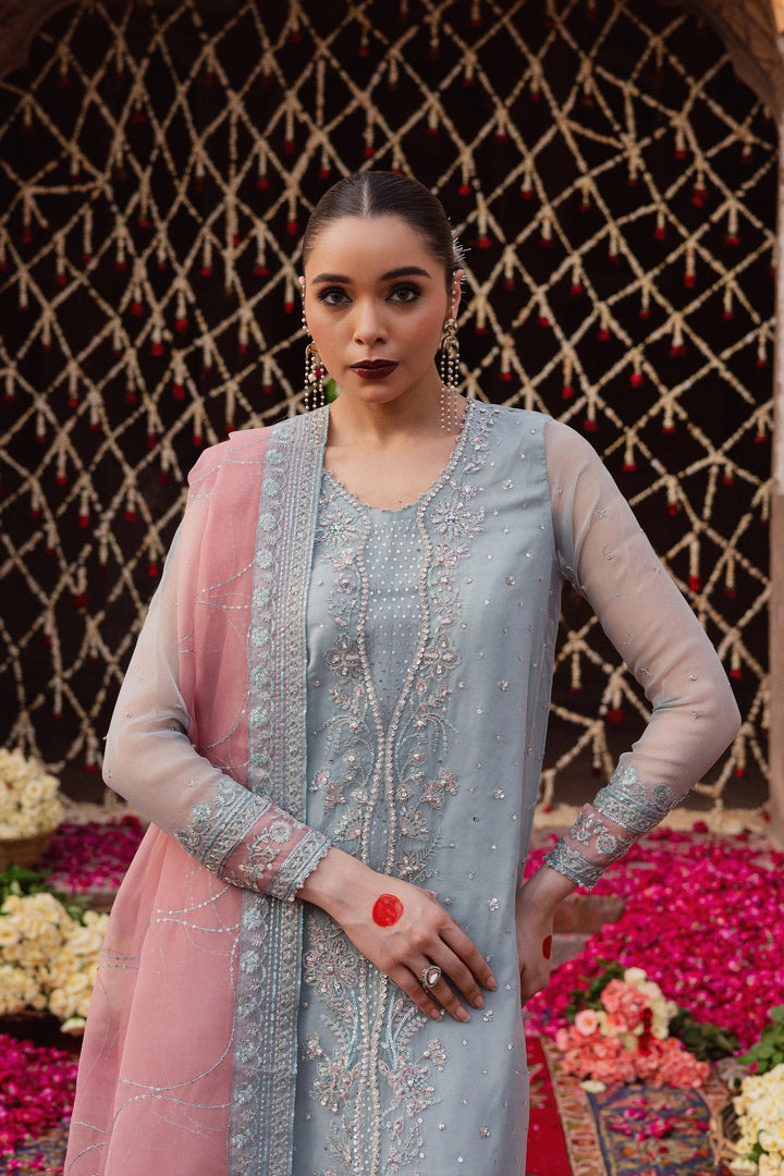 Zewya 3Pc - Festive Luxe Pret BATIKLuxePRET  BATIK   XS / Ash Blue / Organza & Raw Silk-S / Ash Blue / Organza & Raw Silk-M / Ash Blue / Organza & Raw Silk-L / Ash Blue / Organza & Raw Silk-XL / Ash Blue / Organza & Raw Silk