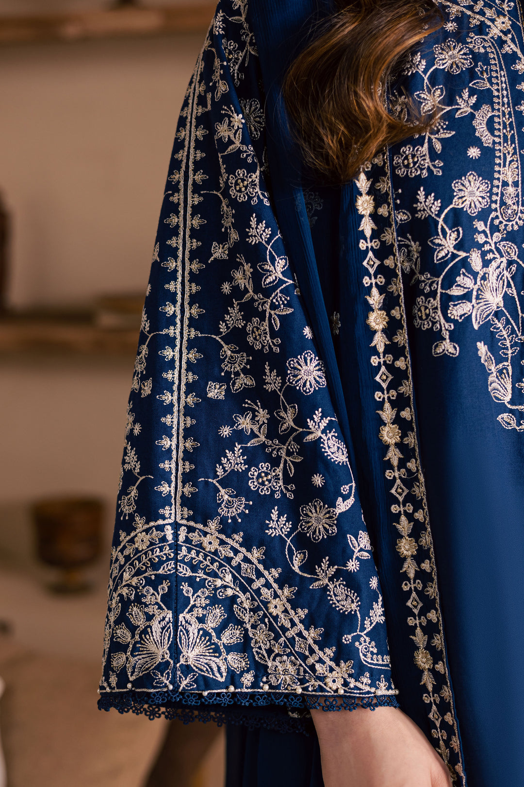 Blue Pashmina 3Pc - Embroidered Khaddar Dress