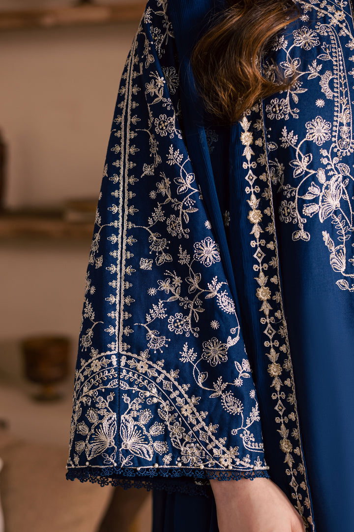 Blue Pashmina 3Pc - Embroidered Khaddar Dress