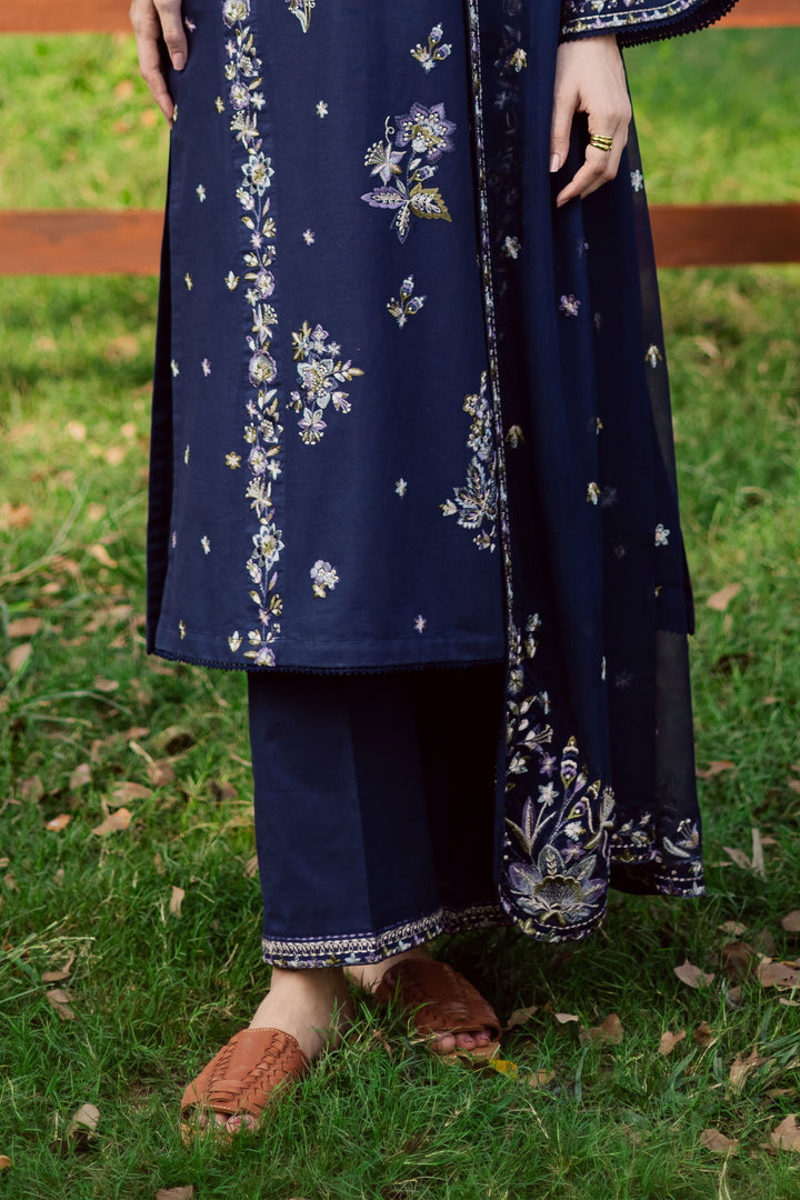 Blue Rush 3Pc - Embroidered Khaddar Dress