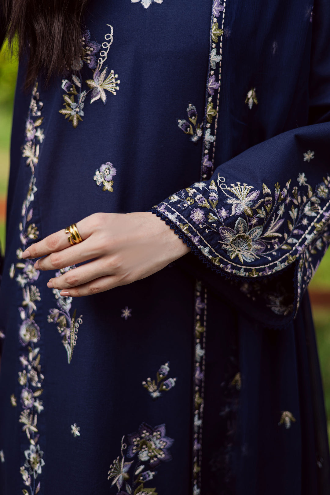 Blue Rush 3Pc - Embroidered Khaddar Dress