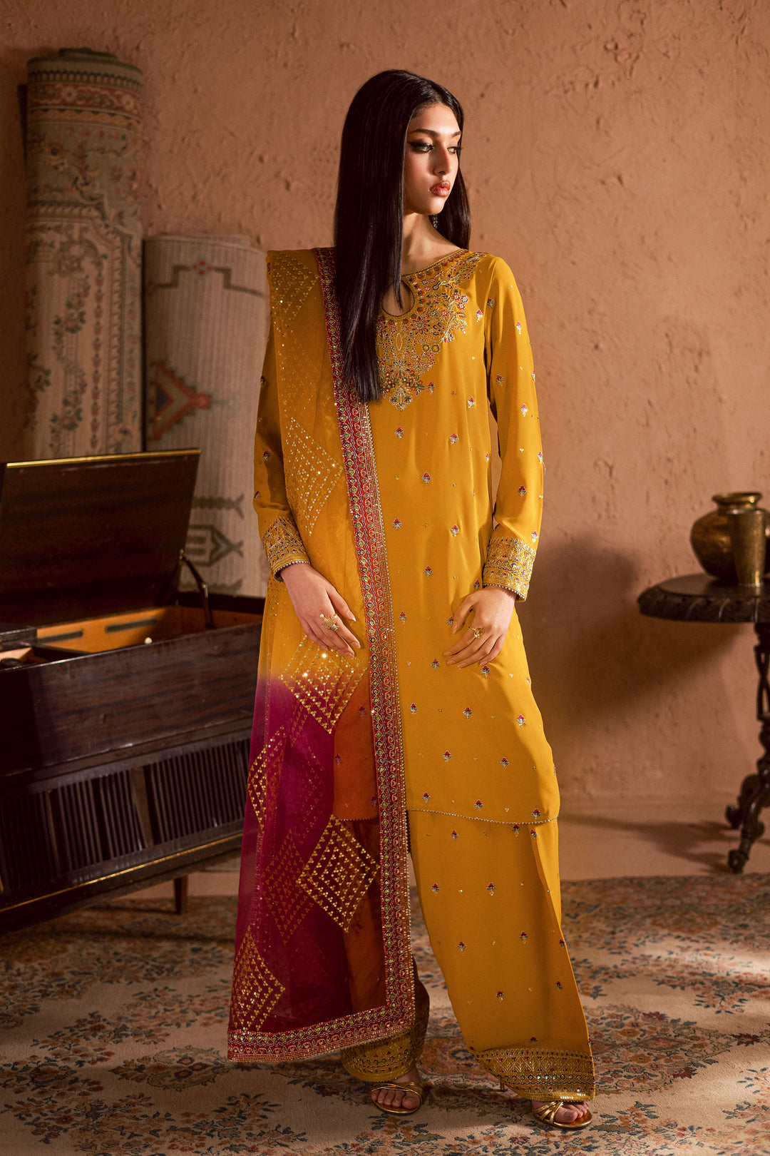  Daylilly 3Pc- Festive Luxe Pret BATIKSTUDIO2025  BATIK   S / Lime Green / Georgette-M / Lime Green / Georgette-L / Lime Green / Georgette