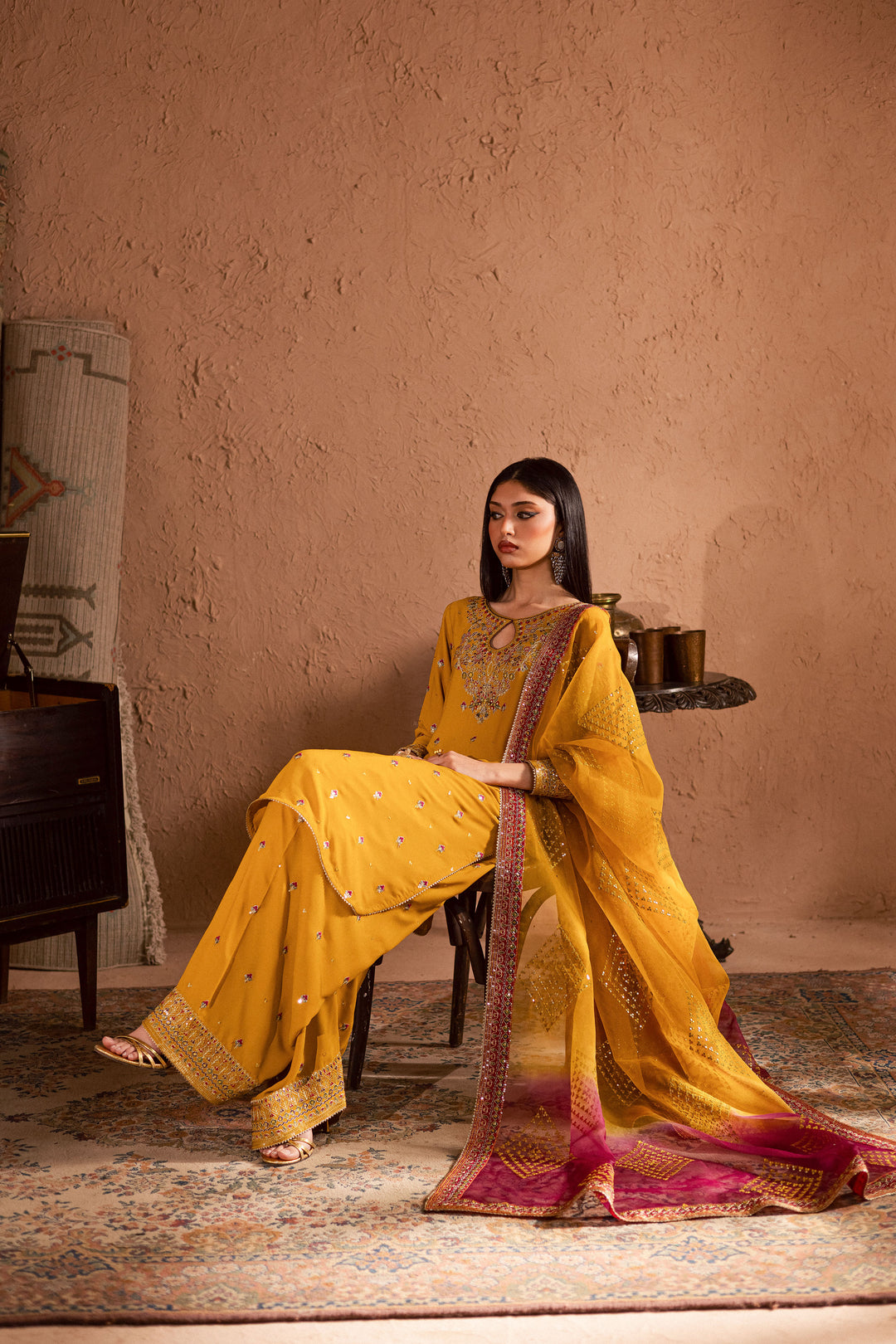  Daylilly 3Pc- Festive Luxe Pret BATIKSTUDIO2025  BATIK   S / Lime Green / Georgette-M / Lime Green / Georgette-L / Lime Green / Georgette