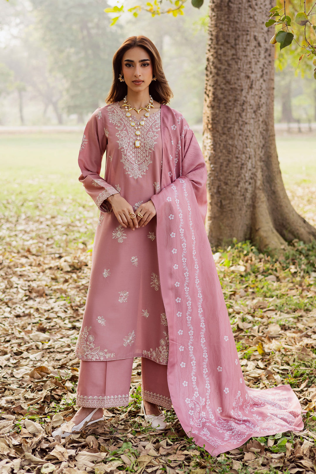 A winter-ready South Asian khaddar suit inspired by Pakistani and Indian festive dressing; suited for weddings, Eid and cozy casual days.