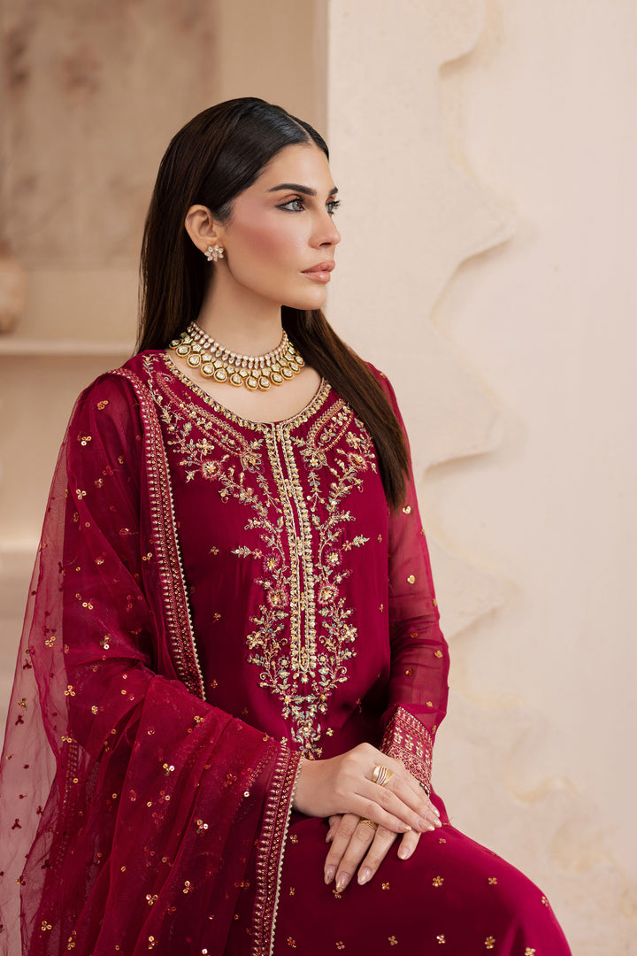 Maroon Amaris 3Pc - Embroidered Luxe Pret
