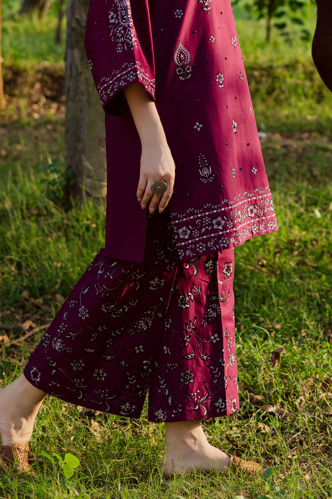 Maroon Berry 2Pc - Embroidered Khaddar Dress