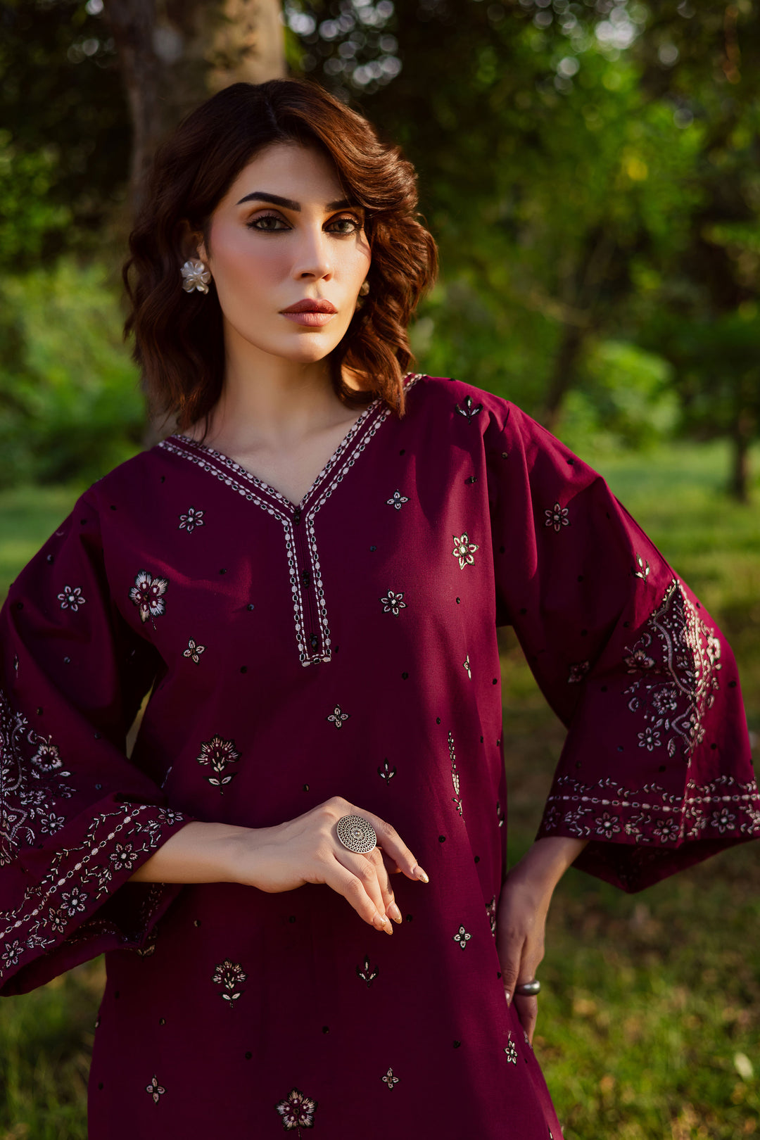 Maroon Berry 2Pc - Embroidered Khaddar Dress