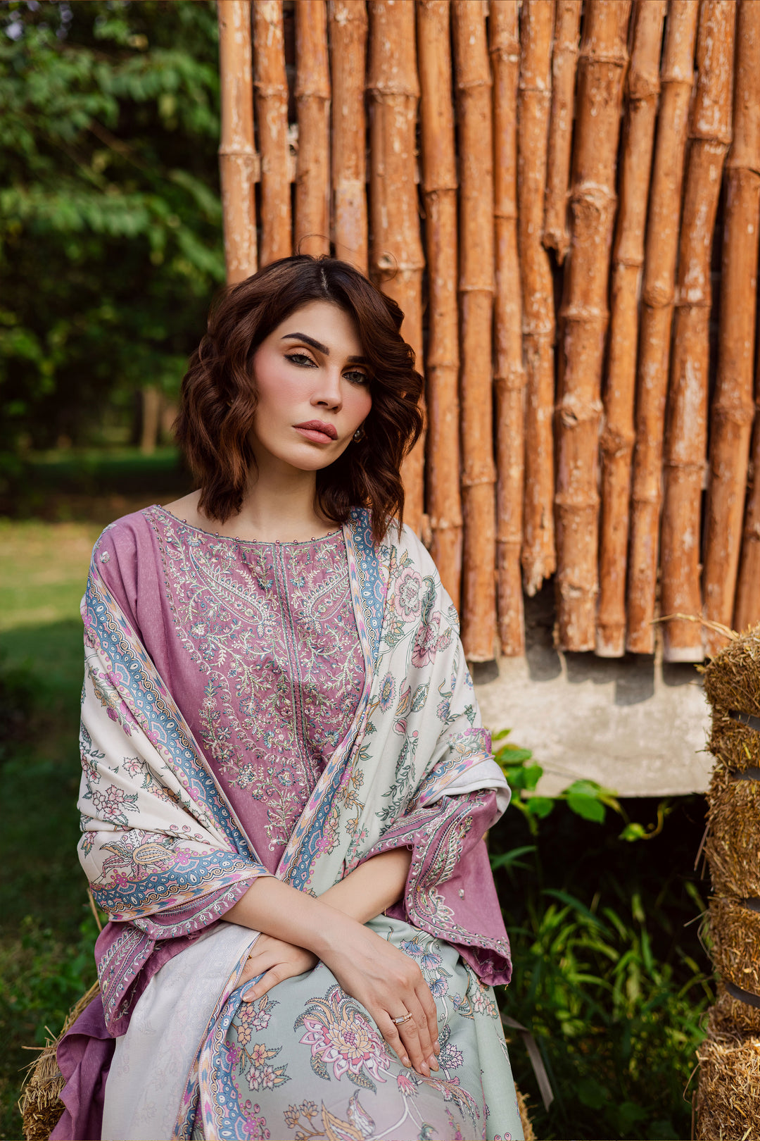 Nozomi 3Pc - Embroidered Karandi Dress