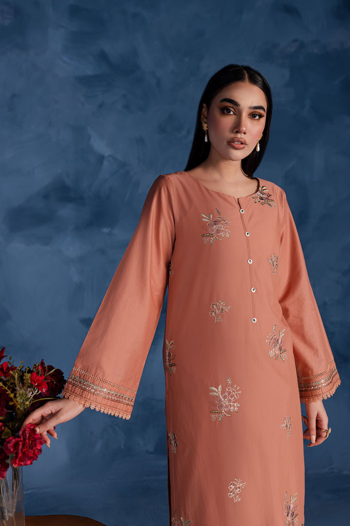 Peach Flower 2Pc - Embroidered Lawn Dress