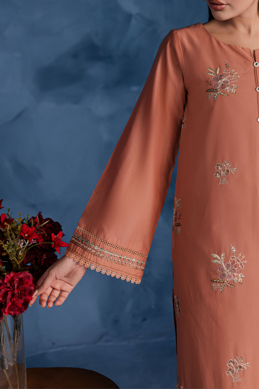 Peach Flower 2Pc - Embroidered Lawn Dress