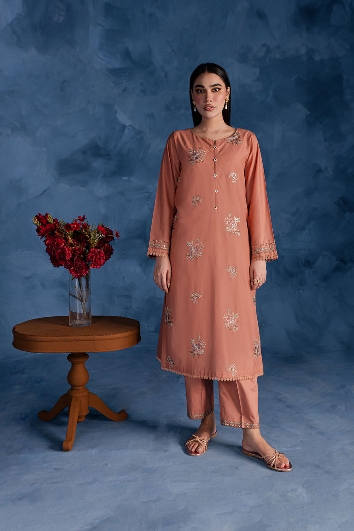 Peach Flower 2Pc - Embroidered Lawn Dress