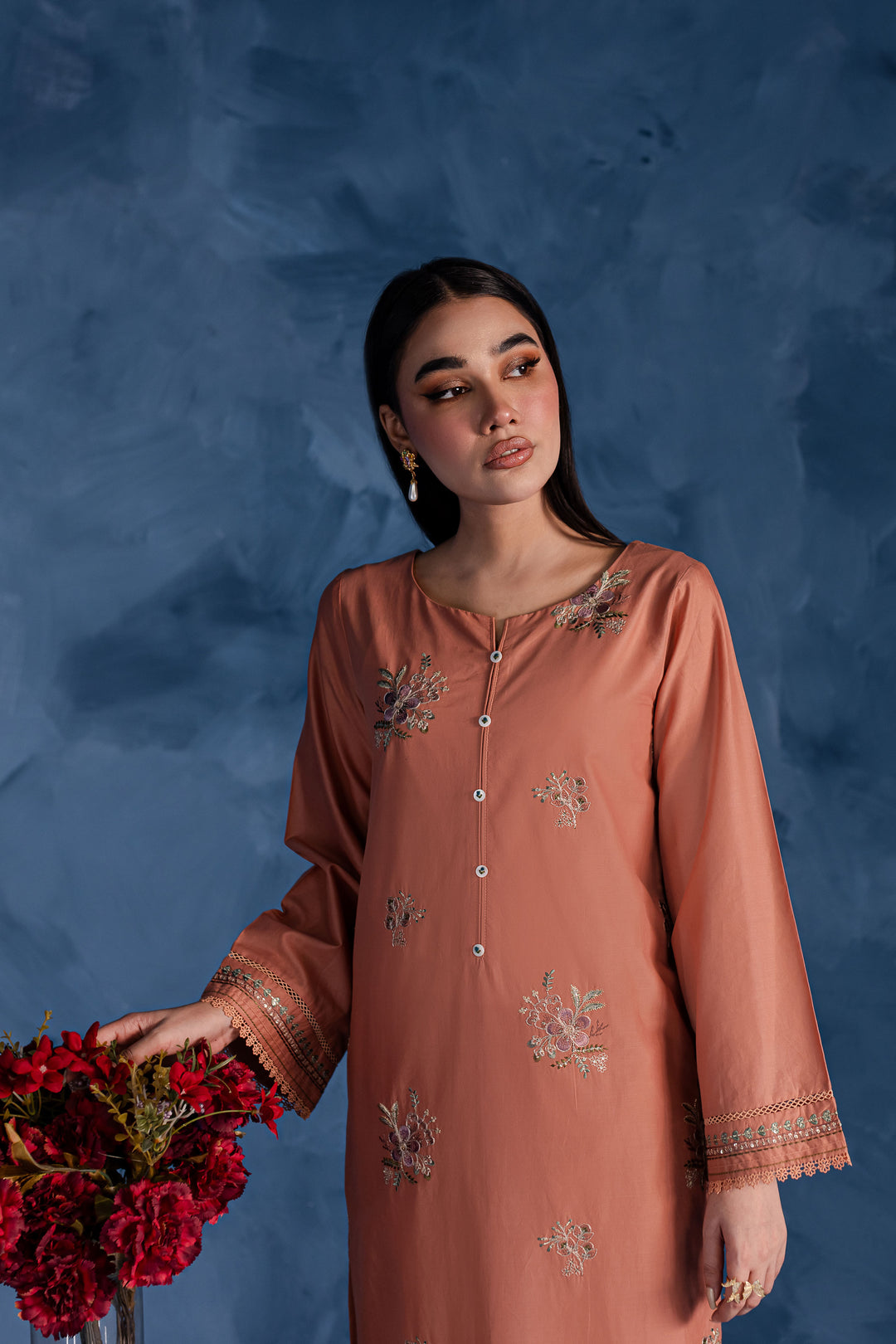 Peach Flower 2Pc - Embroidered Lawn Dress