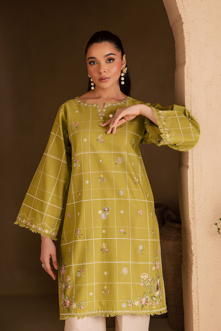 Pear Green 2Pc - Embroidered Khaddar Dress