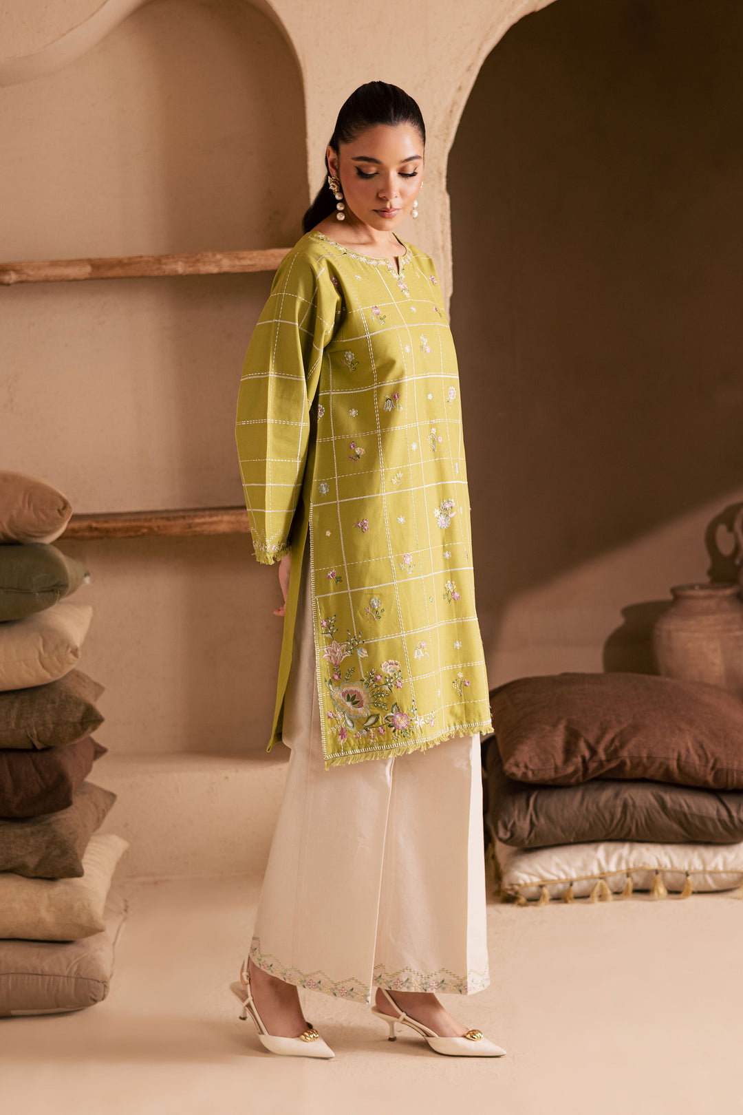 Pear Green 2Pc - Embroidered Khaddar Dress