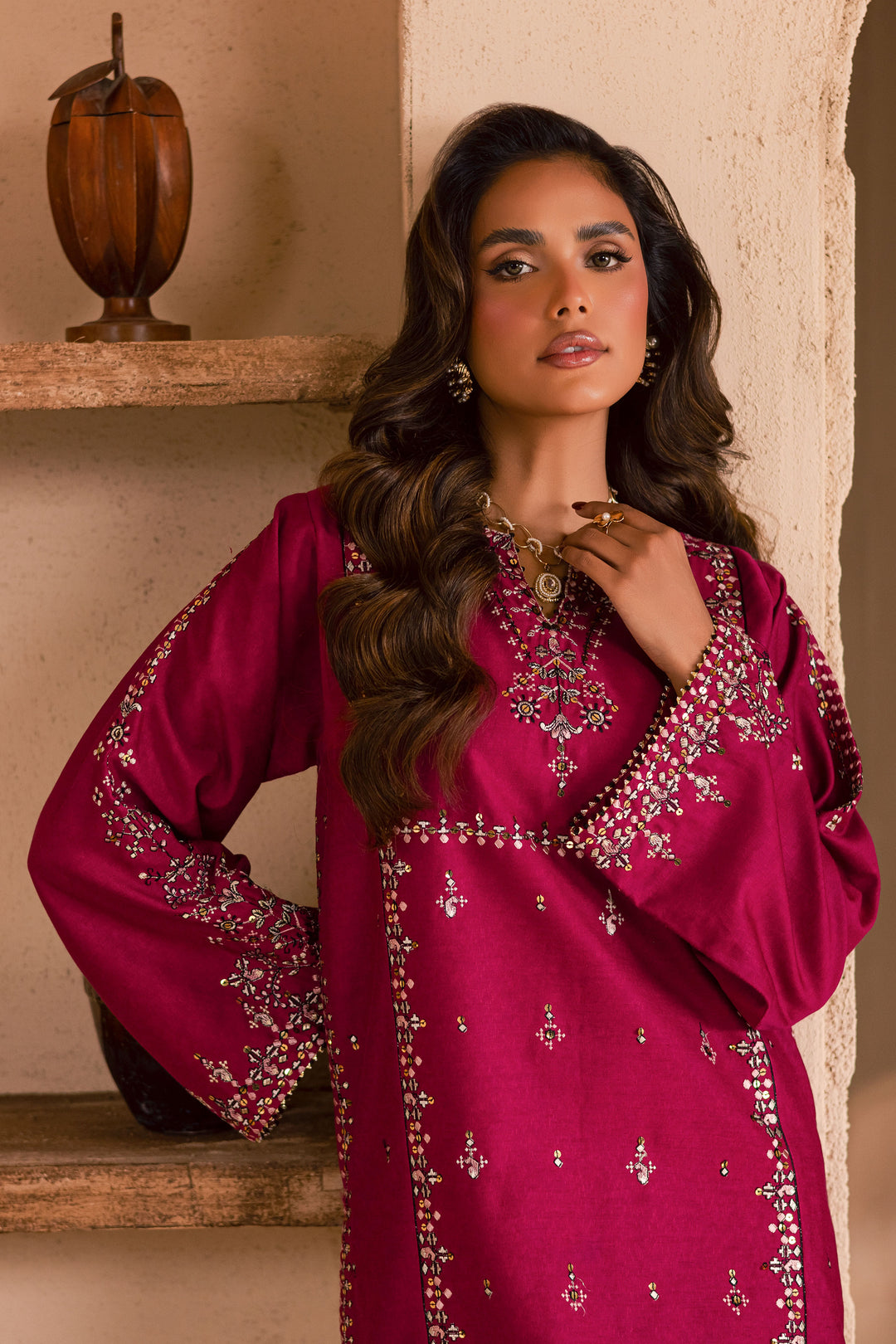 Pink 2Pc - Embroidered Karandi Dress