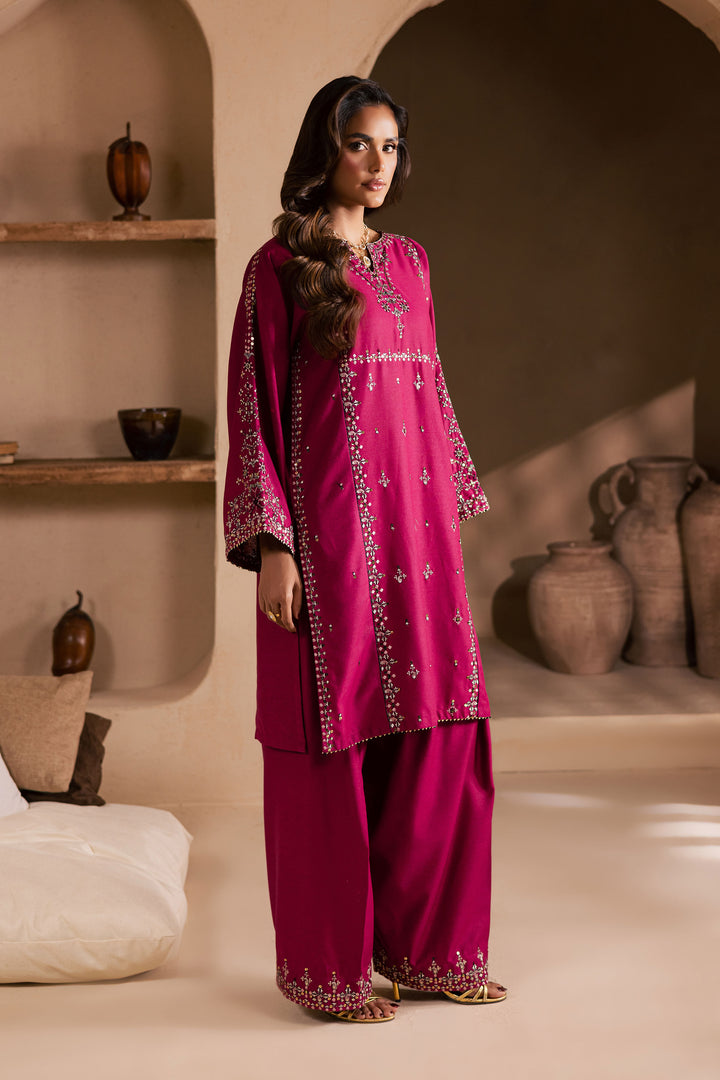 Pink 2Pc - Embroidered Karandi Dress