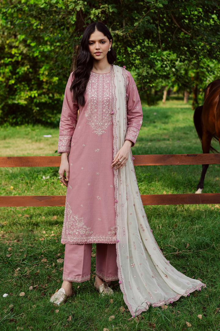 Solace Pink 3Pc - Embroidered Khaddar Dress