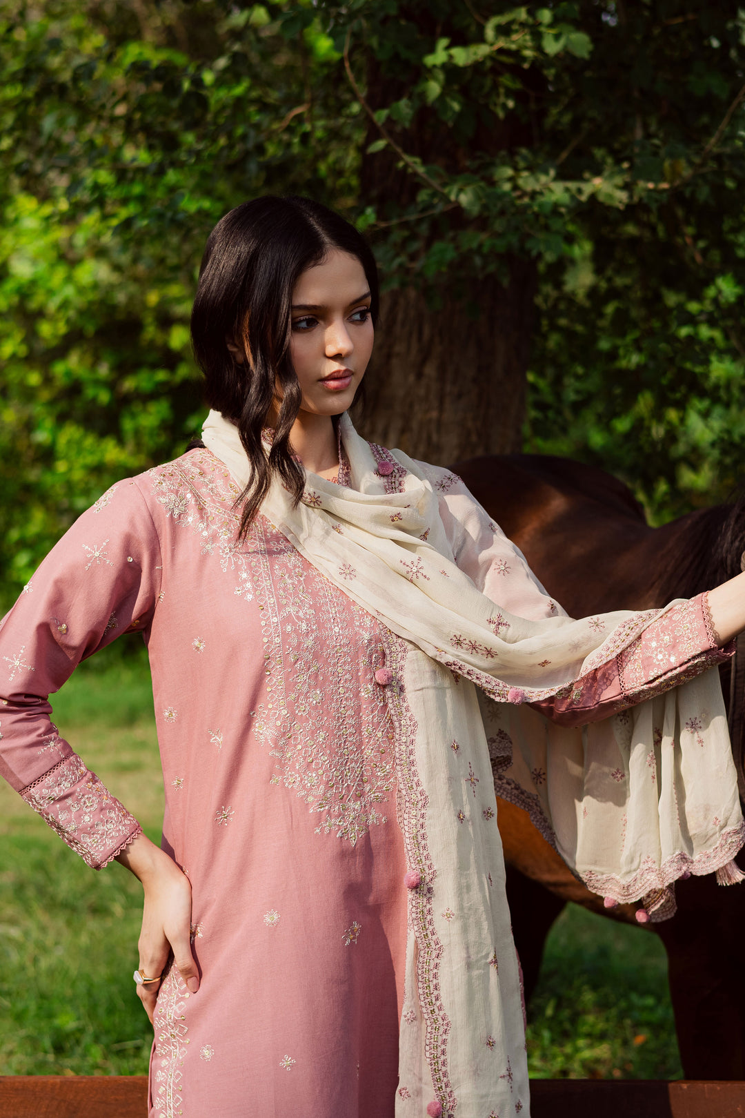 Solace Pink 3Pc - Embroidered Khaddar Dress