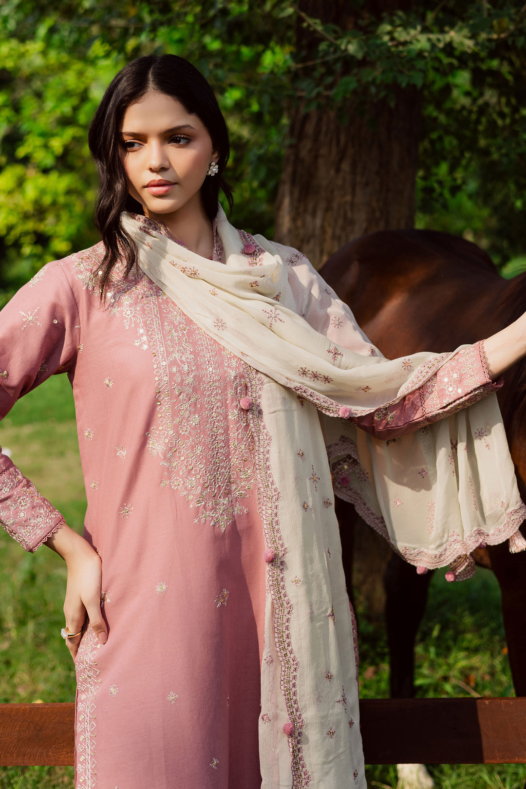 Solace Pink 3Pc - Embroidered Khaddar Dress