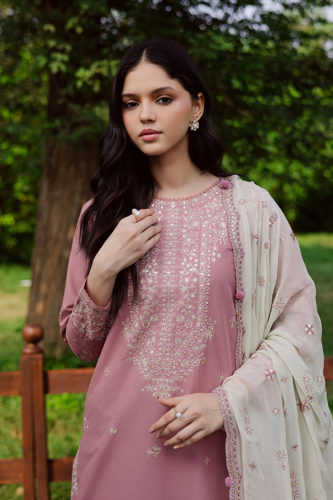 Solace Pink 3Pc - Embroidered Khaddar Dress