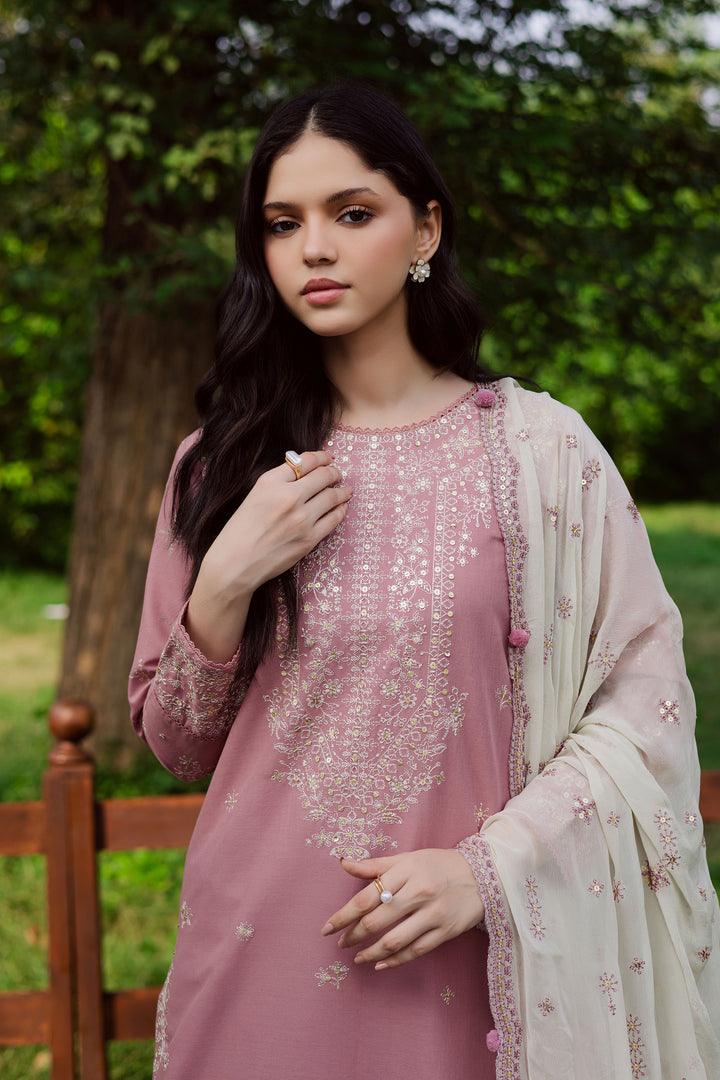 Solace Pink 3Pc - Embroidered Khaddar Dress